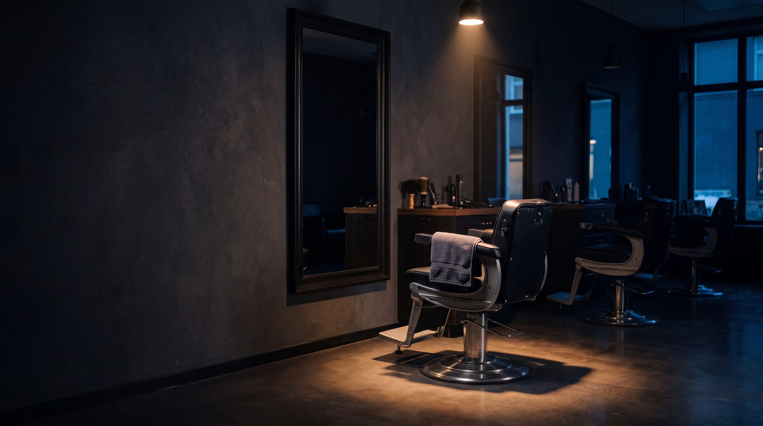 A salon owner on a morning phone call at her front desk, appointment book open
